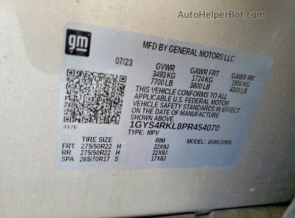 1GYS4RKL8PR454070 2023 CADILLAC ESCALADE Silver Панорамний вид салону 360°