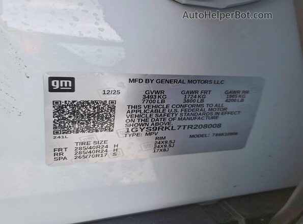 1GYS9RKL7TR208008 2026 CADILLAC ESCALADE White 