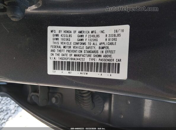 1HGCR2F39HA044232 2017 HONDA ACCORD Gray 