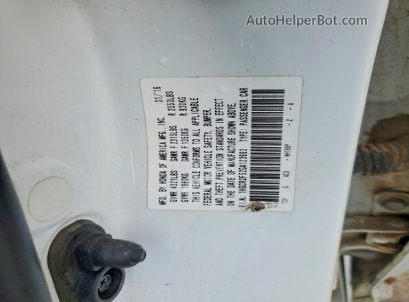 1HGCR2F52GA123693 2016 HONDA ACCORD White ძრავის განყოფილების ხედი