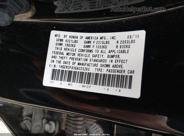 1HGCR2F83GA025265 2016 HONDA ACCORD Черный Вид подкапотного пространства