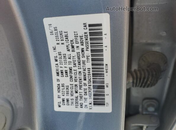 1HGCR2F87GA239448 2016 HONDA ACCORD Серебряный Вид подкапотного пространства