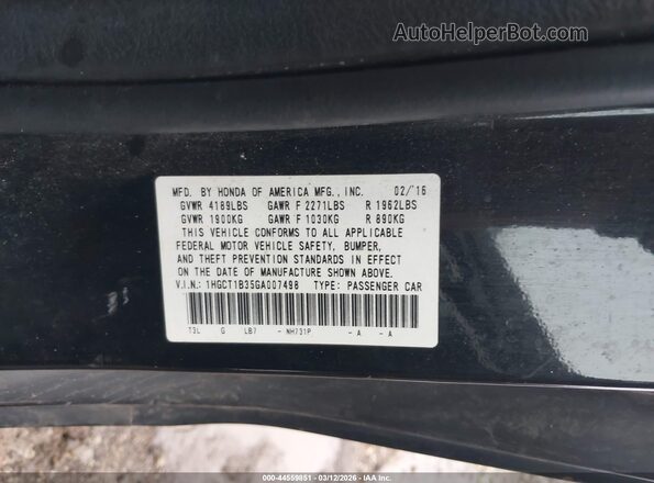 1HGCT1B35GA007498 2016 HONDA ACCORD Black Вид підкапотного простору