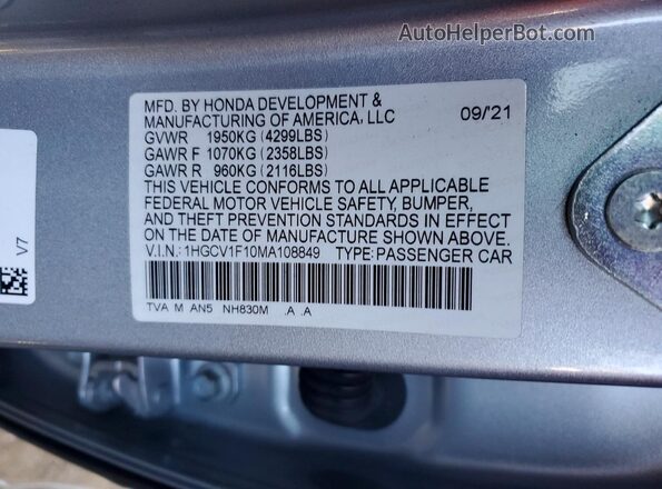 1HGCV1F10MA108849 2021 HONDA ACCORD Gray VIN sticker view