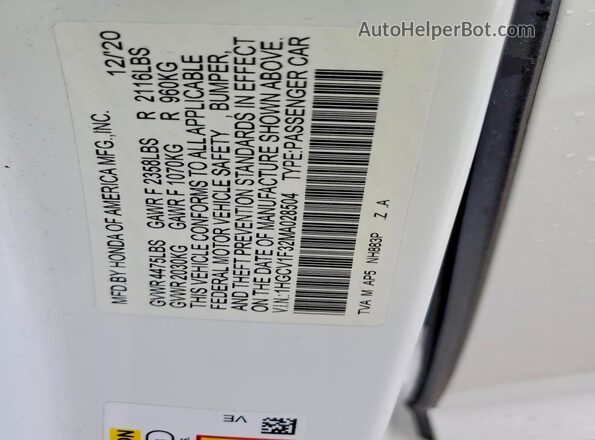1HGCV1F32MA028504 2021 HONDA ACCORD White Engine compartment view
