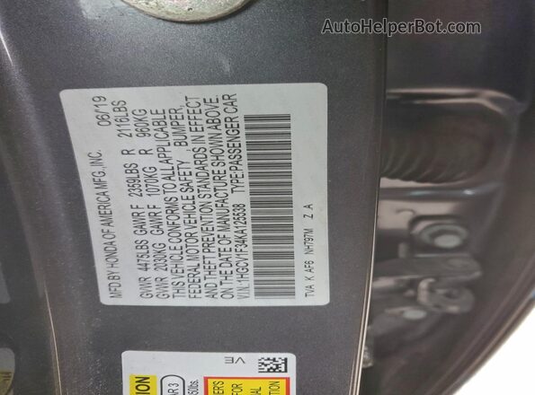 1HGCV1F34KA125538 2019 HONDA ACCORD Gray 