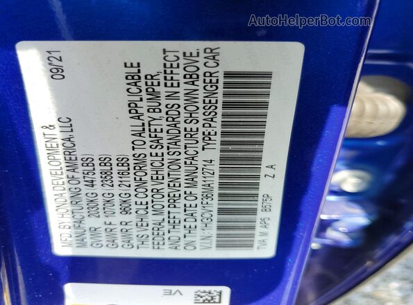 1HGCV1F36MA112714 2021 HONDA ACCORD Blue Widok komory silnika
