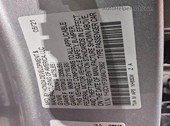 1HGCV1F3XMA075862 2021 HONDA ACCORD Silver Engine compartment view
