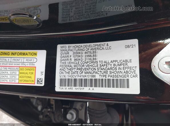 1HGCV1F41MA101886 2021 HONDA ACCORD Black 