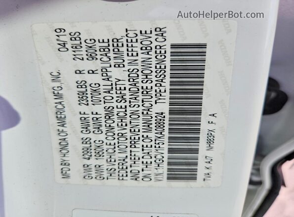 1HGCV1F57KA088924 2019 HONDA ACCORD White 