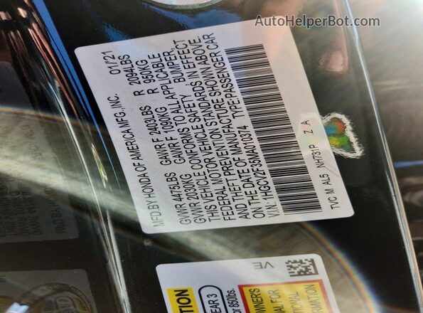 1HGCV2F35MA010374 2021 HONDA ACCORD Black Շարժիչի բաժամունքի տեսք