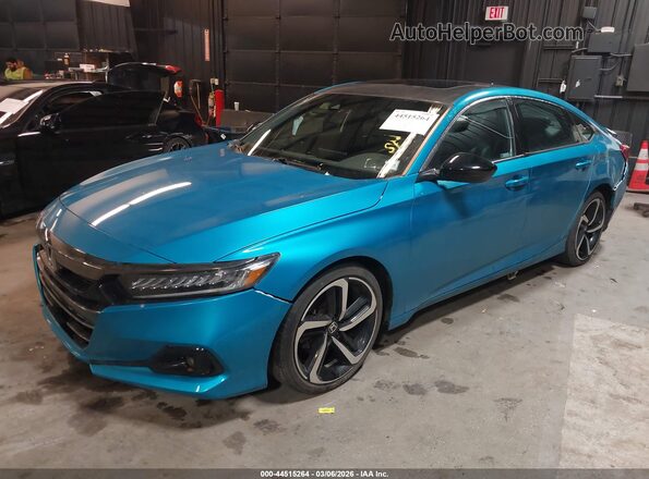 1HGCV2F38MA033082 2021 HONDA ACCORD Blue Передня ліва чверть