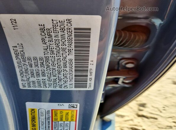 1HGCV3F24NA045549 2022 HONDA ACCORD Gray 