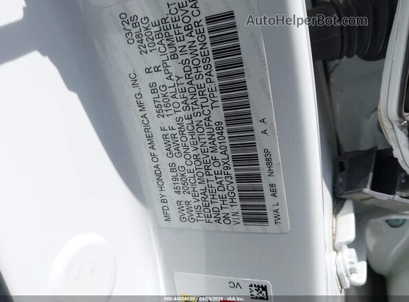 1HGCV3F9XLA010489 2020 HONDA ACCORD HYBRID White 