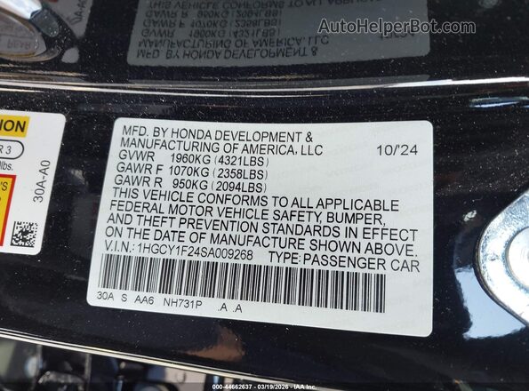 1HGCY1F24SA009268 2025 HONDA ACCORD Black Engine compartment view