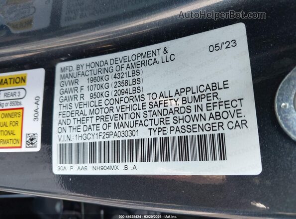 1HGCY1F25PA030301 2023 HONDA ACCORD Серый Вид подкапотного пространства
