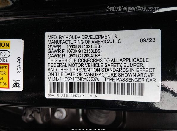 1HGCY1F34RA005076 2024 HONDA ACCORD Black Engine compartment view