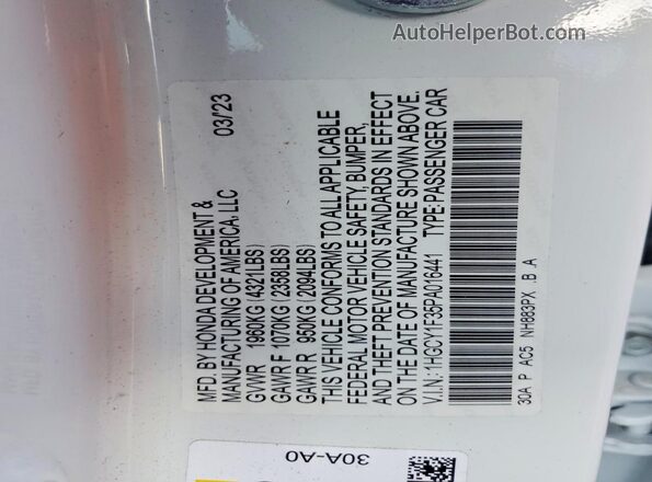 1HGCY1F35PA016441 2023 HONDA ACCORD Белый Вид подкапотного пространства