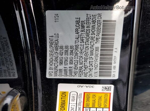 1HGCY1F41SA013666 2025 HONDA ACCORD Black Вид наклейки з VIN-кодом