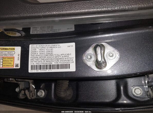 1HGCY1F43SA032896 2025 HONDA ACCORD Gray Vista del compartimento del motor