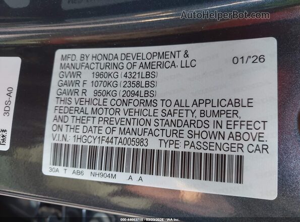 1HGCY1F44TA005983 2026 HONDA ACCORD Black Vista del compartimento del motor