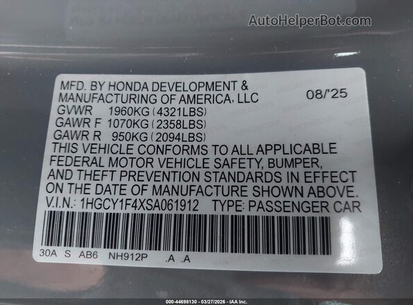 1HGCY1F4XSA061912 2025 HONDA ACCORD Gray Engine compartment view