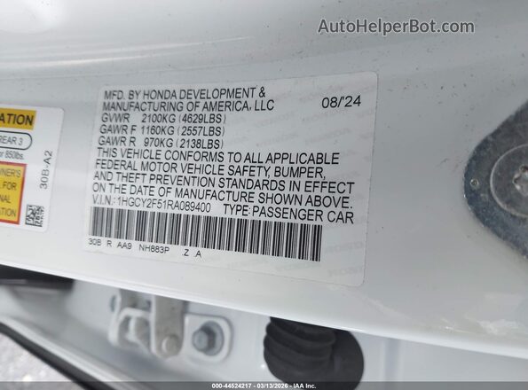 1HGCY2F51RA089400 2024 HONDA ACCORD HYBRID White 