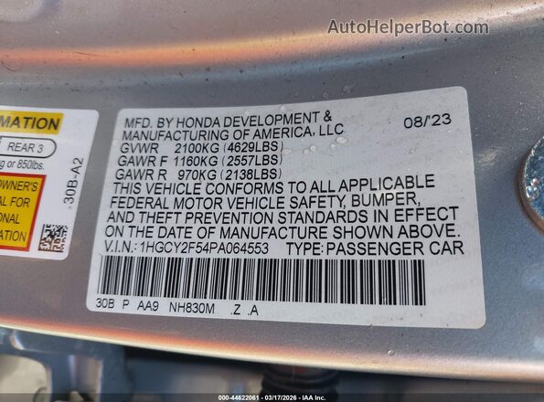 1HGCY2F54PA064553 2023 HONDA ACCORD Silver Vista del compartimento del motor