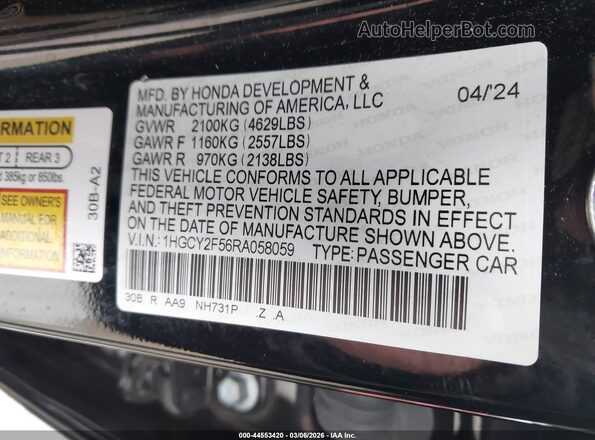 1HGCY2F56RA058059 2024 HONDA ACCORD HYBRID Черный 