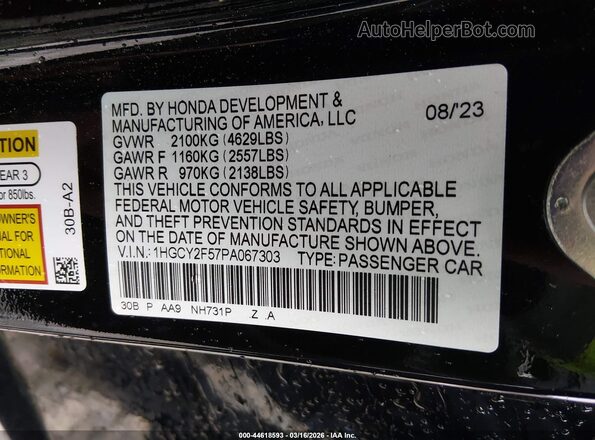 1HGCY2F57PA067303 2023 HONDA ACCORD Black Շարժիչի բաժամունքի տեսք