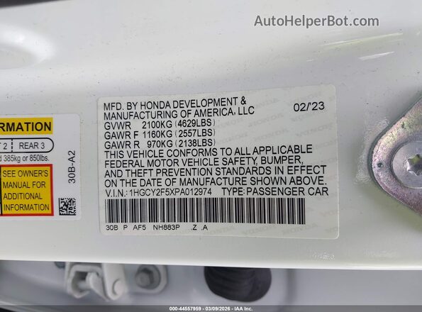 1HGCY2F5XPA012974 2023 HONDA ACCORD HYBRID White 