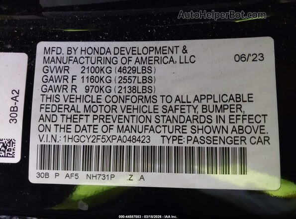 1HGCY2F5XPA048423 2023 HONDA ACCORD HYBRID Black 