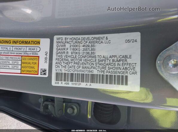 1HGCY2F6XRA070840 2024 HONDA ACCORD Gray Engine compartment view