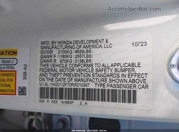 1HGCY2F70RA010347 2024 HONDA ACCORD HYBRID Белый 