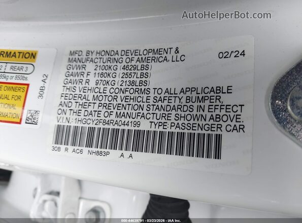 1HGCY2F84RA044199 2024 HONDA ACCORD White Engine compartment view