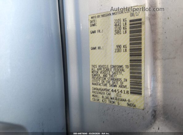 1N4AA6AP0HC445418 2017 NISSAN MAXIMA Silver Vista del compartimento del motor