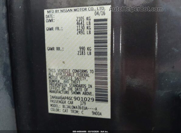 1N4AA6AP4GC901029 2016 NISSAN MAXIMA Brown Вид підкапотного простору