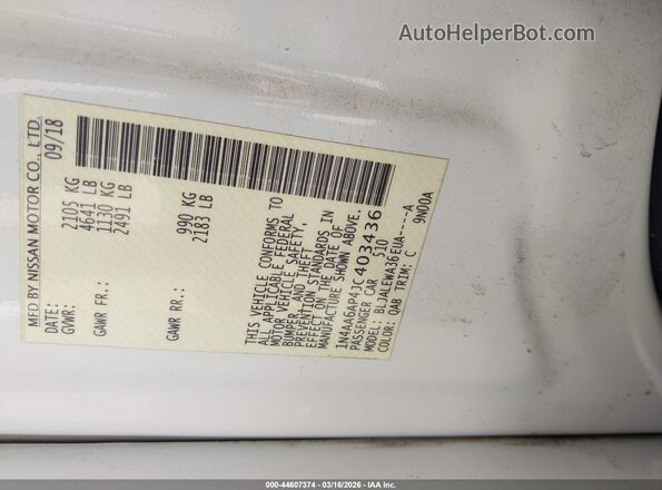 1N4AA6AP4JC403436 2018 NISSAN MAXIMA White 