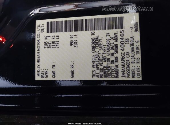 1N4AA6AP6GC400465 2016 NISSAN MAXIMA Black Engine compartment view