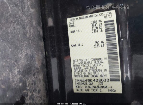 1N4AA6AP9HC408030 2017 NISSAN MAXIMA Black 