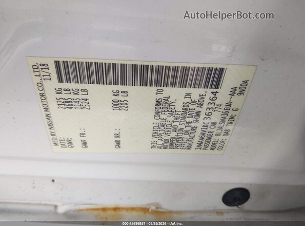 1N4AA6AV1KC363364 2019 NISSAN MAXIMA White 