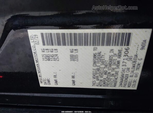 1N4AA6AV5KC371306 2019 NISSAN MAXIMA Black 