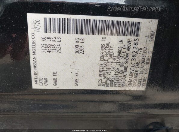 1N4AA6BV1LC382285 2020 NISSAN MAXIMA Black ძრავის განყოფილების ხედი