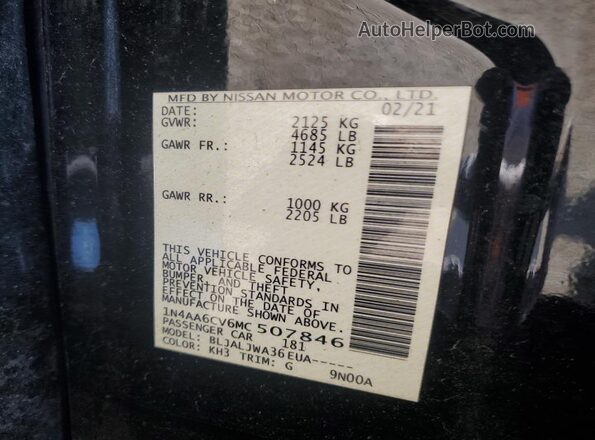 1N4AA6CV6MC507846 2021 NISSAN MAXIMA Black Vista del compartimento del motor