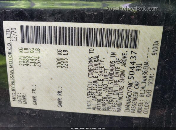 1N4AA6CV7MC504437 2021 NISSAN MAXIMA Black Widok komory silnika
