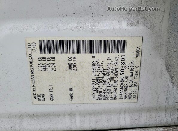 1N4AA6CV8MC503801 2021 NISSAN MAXIMA Белый 