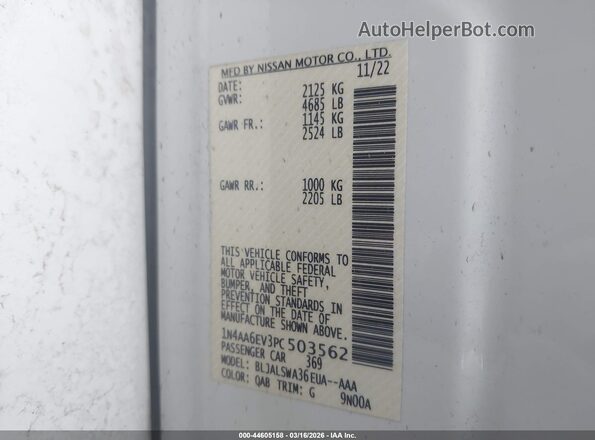 1N4AA6EV3PC503562 2023 NISSAN MAXIMA SR White Widok komory silnika