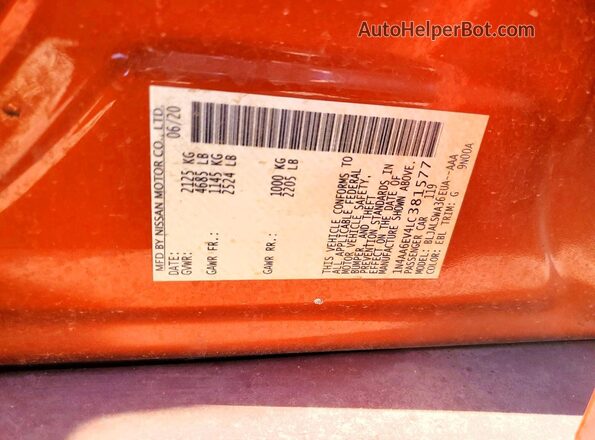 1N4AA6EV4LC381577 2020 NISSAN MAXIMA SR Orange Շարժիչի բաժամունքի տեսք