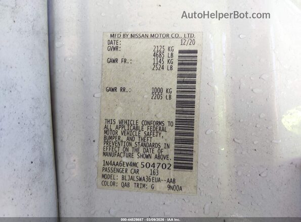 1N4AA6EV4MC504702 2021 NISSAN MAXIMA SR Белый Вид подкапотного пространства