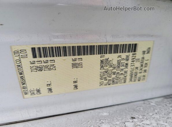 1N4AA6EV5LC374928 2020 NISSAN MAXIMA SR White Vista del compartimento del motor